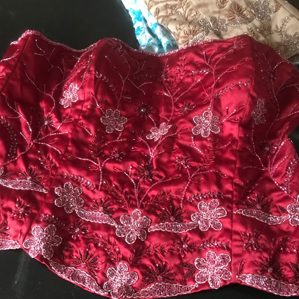 Silk hand stitched embroidered bustiers